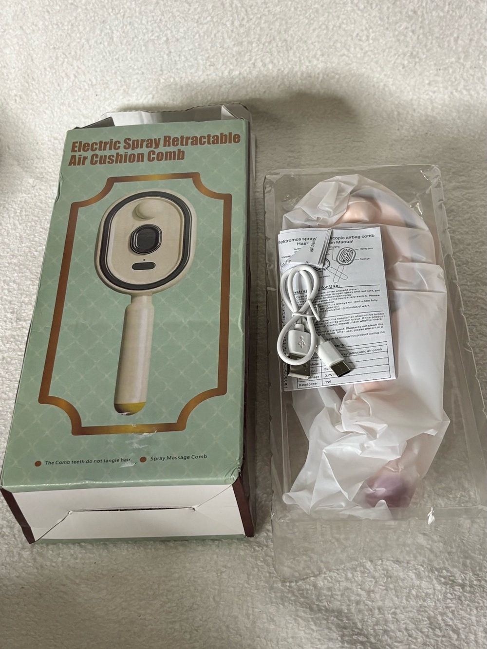 Electric Spray Retractable Air Cushion Comb - Rose Gold